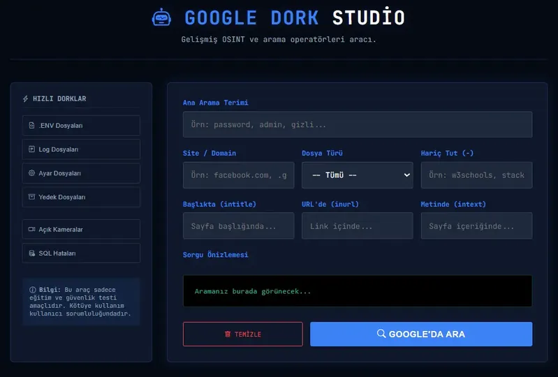 Google Dork Searcher Kullanıcı Arayüzü