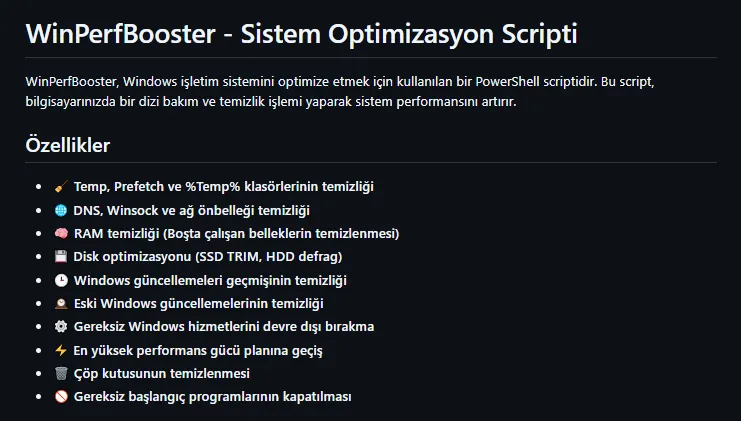 WinPerfBooster PowerShell Optimizasyon Scripti
